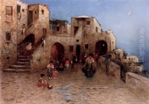 Sydlandsk Stadsbild Med Folkliv I Kvallsljus by Wilhelm von Gegerfelt