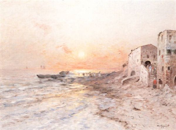 A Village By The Sea At Sunset - view 1
