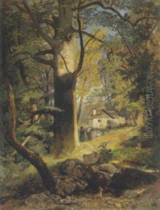 Waldlandschaft Mit Hase Im Vordergrund