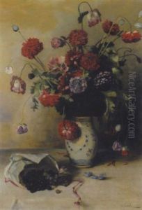 Blumenstillleben Mit Weintrauben by Eduard Gehbe