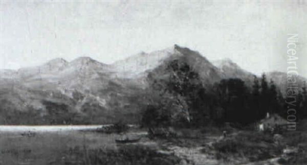 Mountainous Landscape With Mill And Figures Boating - view 1
