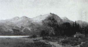 Mountainous Landscape With Mill And Figures Boating Mountainous Landscape With Mill And Figures Boating