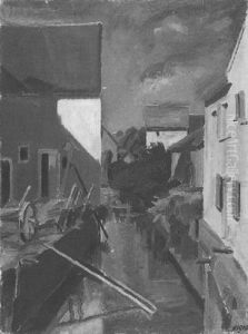 Hauser Am Kanal Bei Sonnenschein by Otto Geigenberger