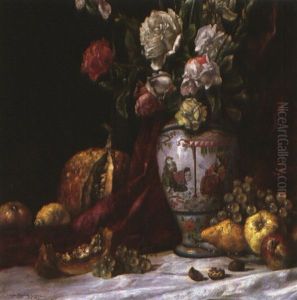 Vase Mit Blumen, Kurbis Und Weiterem Obst by Augustin Caspar Geiger