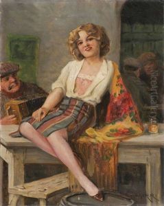 Sangerin Mit Bandoneonspieler In Einem Wirtshaus by Richard Geiger
