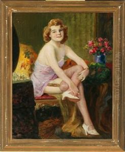 Interior With Woman In Her Slip by Richard Geiger