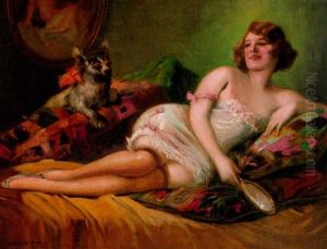 Frau Mit Hundchen Im Boudoir by Richard Geiger