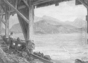 Madchen Im Bootshaus Am Kochelsee by August Geiger-Thuring