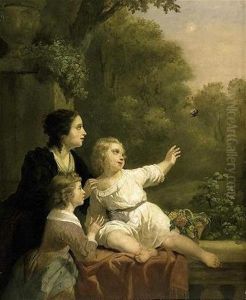 Mere Et Enfants Au Jardin by Jozef Geirnaert