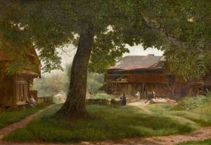 Magde Und Kinder, An Einem Sonnigen Sommertag, Vor Dem Bauerngehoft by Johann-Joseph Geisser