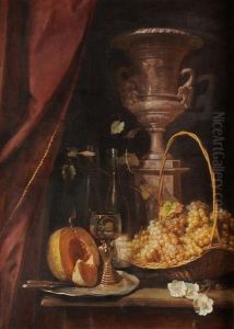 Stillleben Mit Trauben, Melone Und Weinglas by Johann-Joseph Geisser