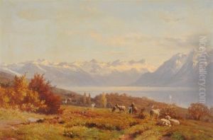 Blick Von Einer Anhohe Auf Den Genfersee Und Das Mont Blanc Massiv by Johann-Joseph Geisser
