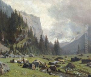 Ziegenherde In Einem Alpental