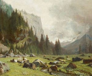 Troupeau Dans L'alpe by Johann-Joseph Geisser
