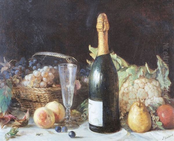 Stillleben Mit Fruchten, Glas Und Champagnerflasche - view 1