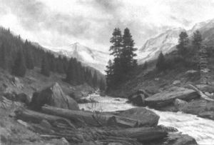 Flusslandschaft Im Gebirge by Johann-Joseph Geisser
