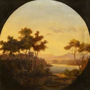 Blick Von Einer Anhohe Auf Ein Flusstal In Der Abendsonne (+ Blick Auf Ein Castell Oberhalb Eines Flusstals In Der Abendsonne; 2 Works) by August Christian Geist