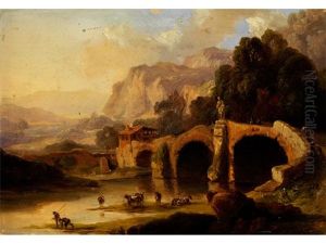 Tiefe Landschaft Mit Fluss Und Brucke (+ Study; 2 Works) by August Christian Geist