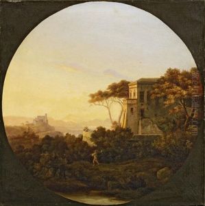 Blick Von Einer Anhohe Auf Ein Flustal In Der Abendsonne (+ Blick Auf Ein Castell Oberhalb Eines Flustals In Der Abendsonne; 2 Works)