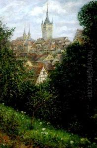 Blick Auf Bad Wimpfen Mit Der Stadtkirche Und Dem Blauen Turm by Carl Friedrich Wilhelm Geist