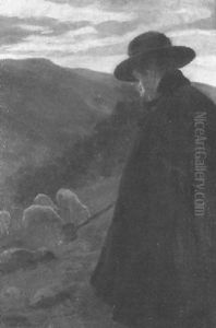 Ein Schafer Blickt Von Einer Anhohe Auf Seine Herde by Carl Friedrich Wilhelm Geist