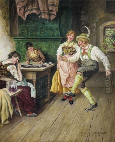 Zitherspielerin Und Tanzpaar In Der Stube - view 1