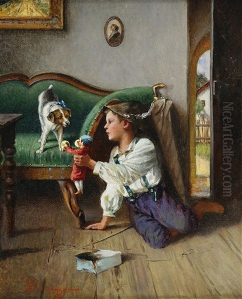 Spielender Junge Mit Hund - view 1