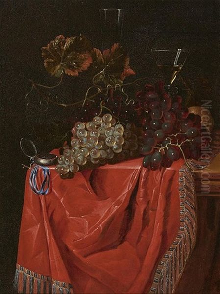 Still Life With Grapes, A Clock And Wine Glasses - view 1