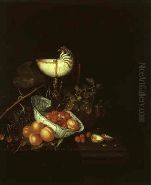 Still Life Of Fruit In A Wan-li Bowl With A Nautilus Shell And Wine Glass - view 1