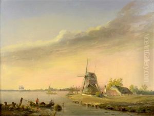 Seaside Landscape With A Windmill by Simon Van Gelderen