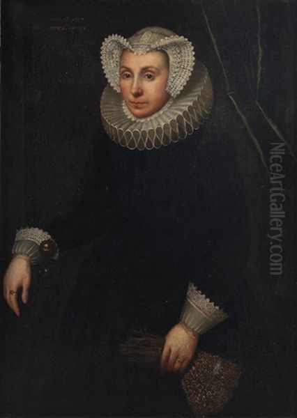 Portrait Of A Lady, Three-quarter-length, In Black, Holding Gloves - view 1