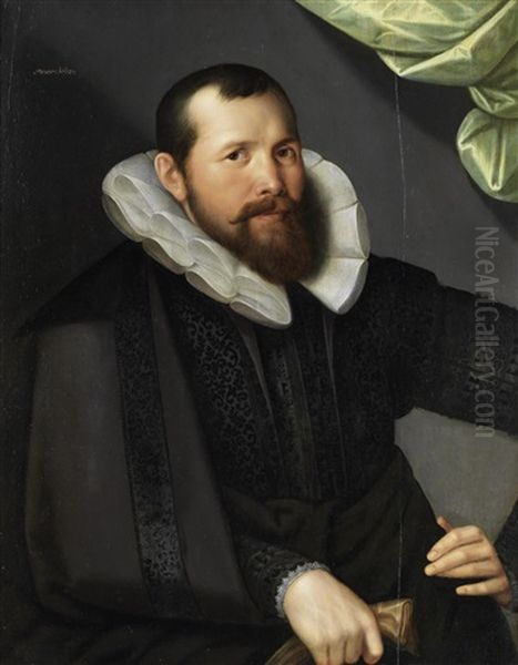 Portrait Of A Gentleman, Half-length, In Black Costume, Before A Green Curtain - view 1