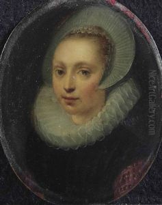 Portrait Of A Lady, Bust-length, In A Black And Red Dress With A White Ruff And A Lace Cap