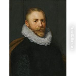 Portrait Of A Man, Wearing A Black Costume With A White Ruff by Gortzius Geldorp