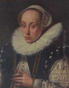 A Portrait Of A Lady, Aged 28, Wearing A Black And White Dress With A Lace Collar, A White Headdress, Gold Necklace And Jewelry by Gortzius Geldorp