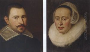 Portrait Of A Gentleman In A Black Costume With A White Collar by Gortzius Geldorp