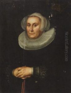 Portrat Der Cathrina Vlenbergs Mit Muhlsteinkragen Und Spitzenhaube. In Den Gefalteten Handen Ein Rosenkranz