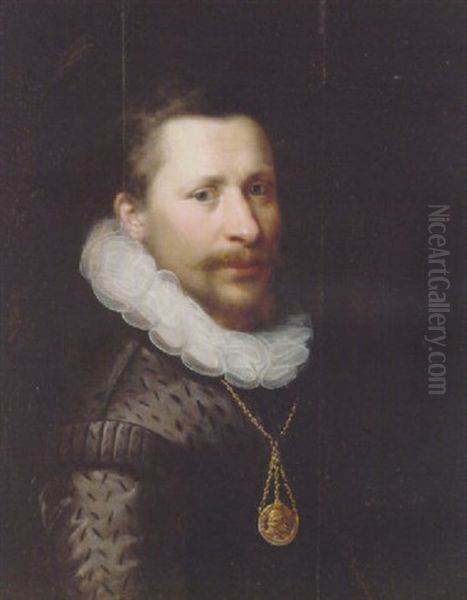 Portrait Of A Gentleman In A Grey Slashed Doublet, Ruff And A Chain - view 1