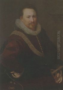 Portrait Of A Gentleman Wearing A Crimson Jacket With A Black Mantle Portrait Of A Gentleman Wearing A Crimson Jacket With A Black Mantle