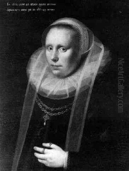 Portrait Of A Lady Wearing A Black Dress & Bonnet - view 1