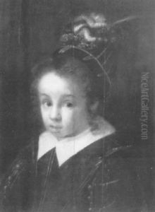 Portrait Of A Young Boy, Quarter Length, In A Dark Green Slashed Tunic With A Lawn Collar And A Feathered Cap by Gortzius Geldorp