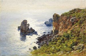 Felskuste In Gleisendem Sonnenschein (25 X 38) And Hugellandschft Mit Einsam Gelegenen Bauernhaus (14 X 23.5) by Otto Geleng