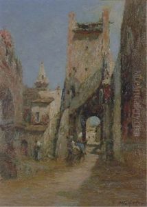 Traveler Through A Mediterranean Village by Otto Geleng