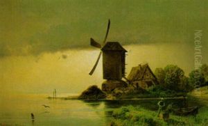 Windmuhle An Abendlichem Ufer