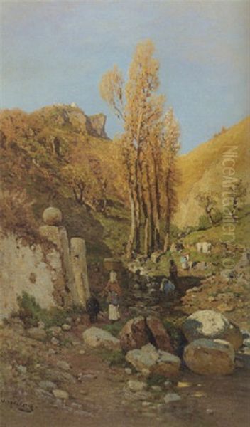 Washerwomen At Work In A Brook, Sicily - view 1