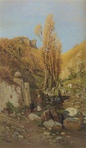 Washerwomen At Work In A Brook, Sicily by Otto Geleng