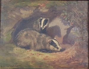 Blaireaux Au Terrier by Jules Bertrand Gelibert