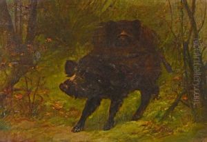 Les Deux Sangliers Aux Aguets by Jules Bertrand Gelibert