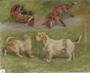 Etude De Renard Et De Chien Griffons by Jules Bertrand Gelibert