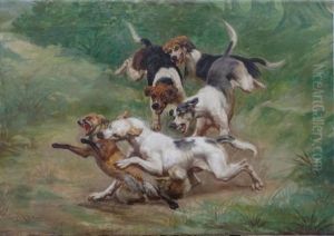 Quatre Chiens Prenant Un Renard